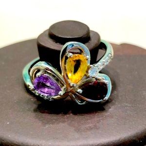 Amethyst Garnet Citrine & 14K White Gold Plated